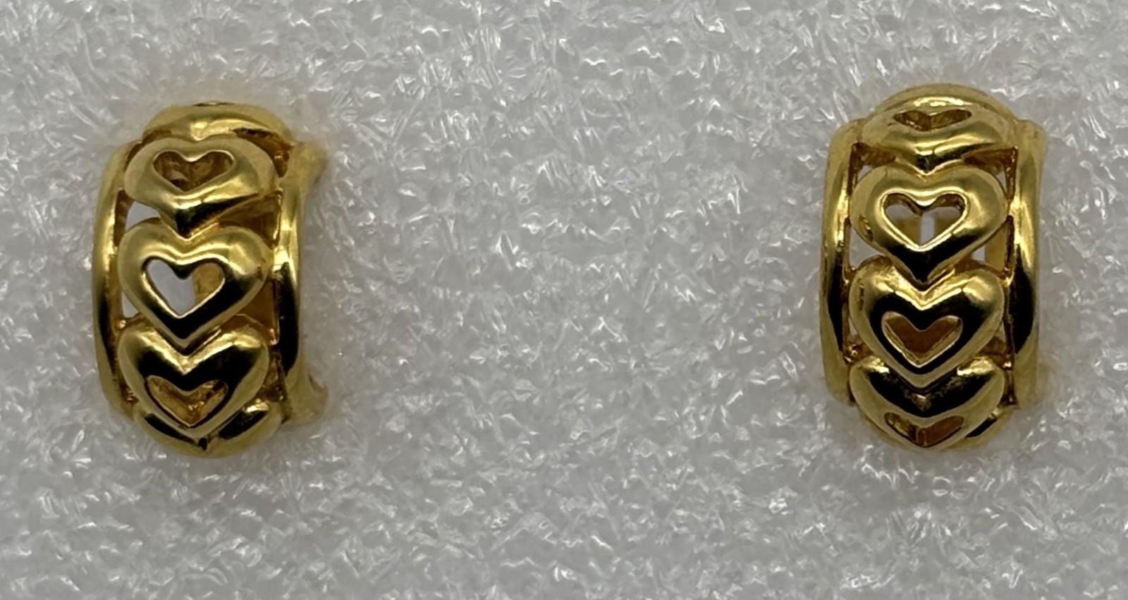 Vintage Barbara Mandrell Earrings Clip Gold-Tone Half-Hoop Heart Cut-Outs Signed