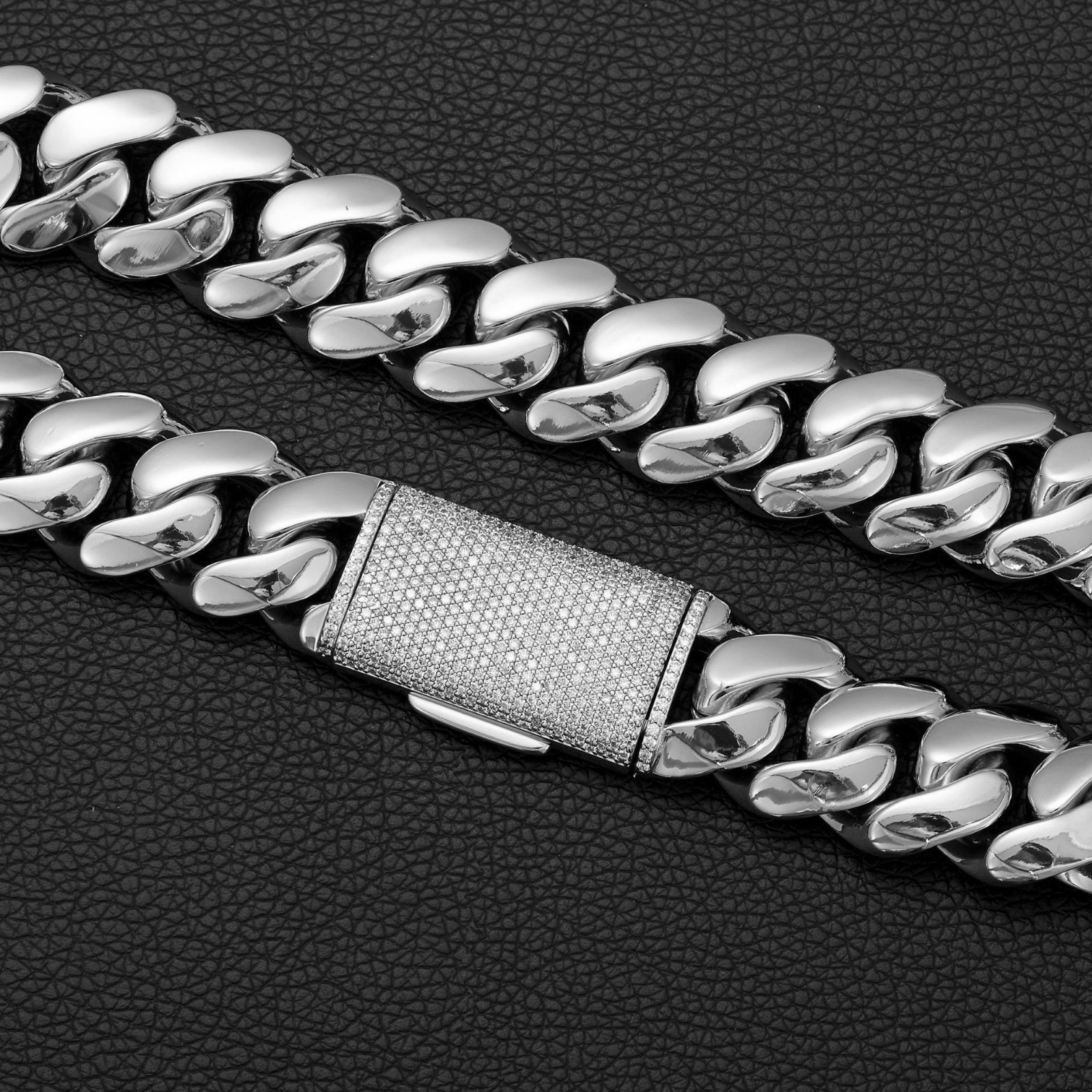 8-22MM Stainless Steel Miami Hip Hop Cuban Chain Necklace Bracelet CZ Clasp
