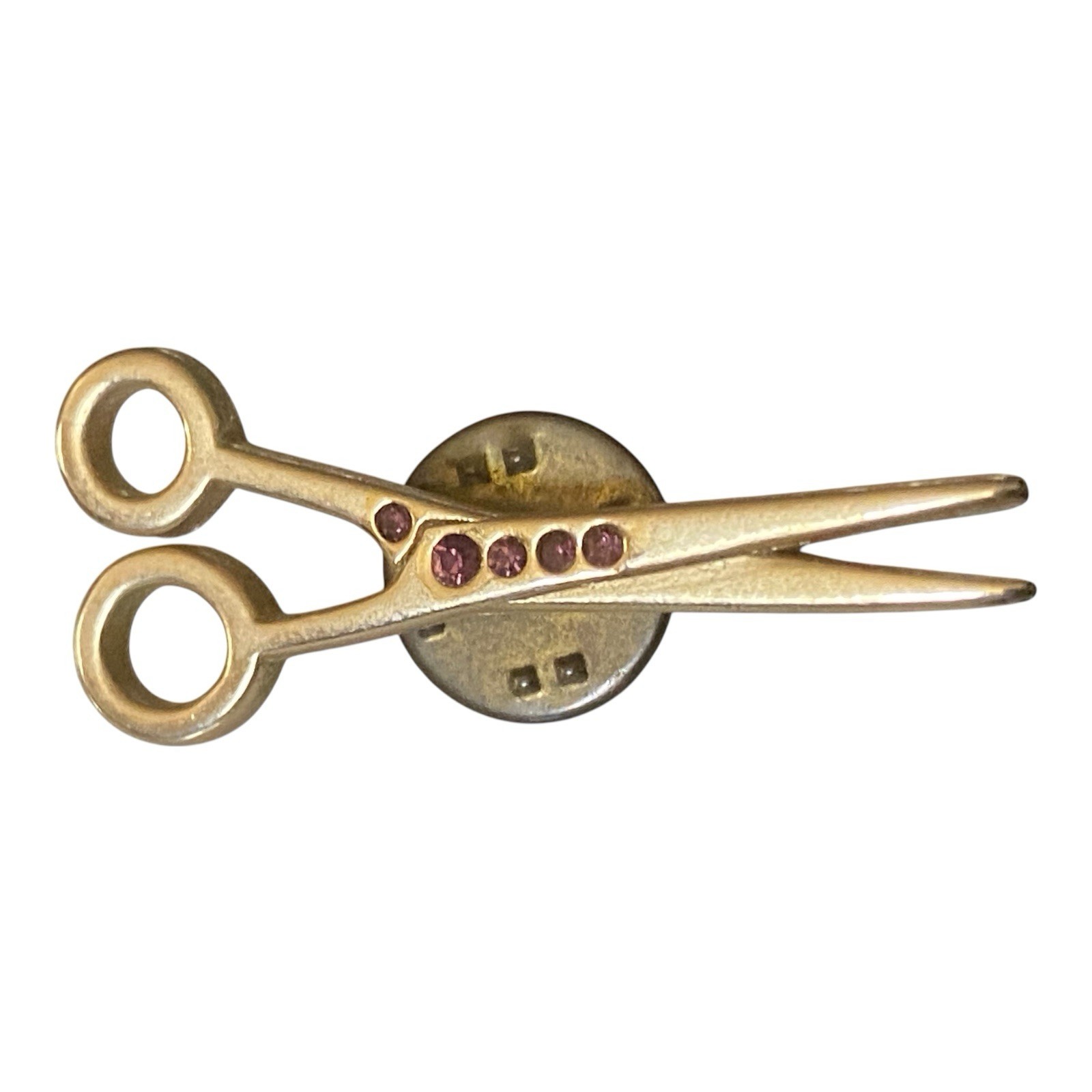 Rhinestone Scissors Lapel Pin Hairdresser Beautician Hair Stylist Gold Tone 377