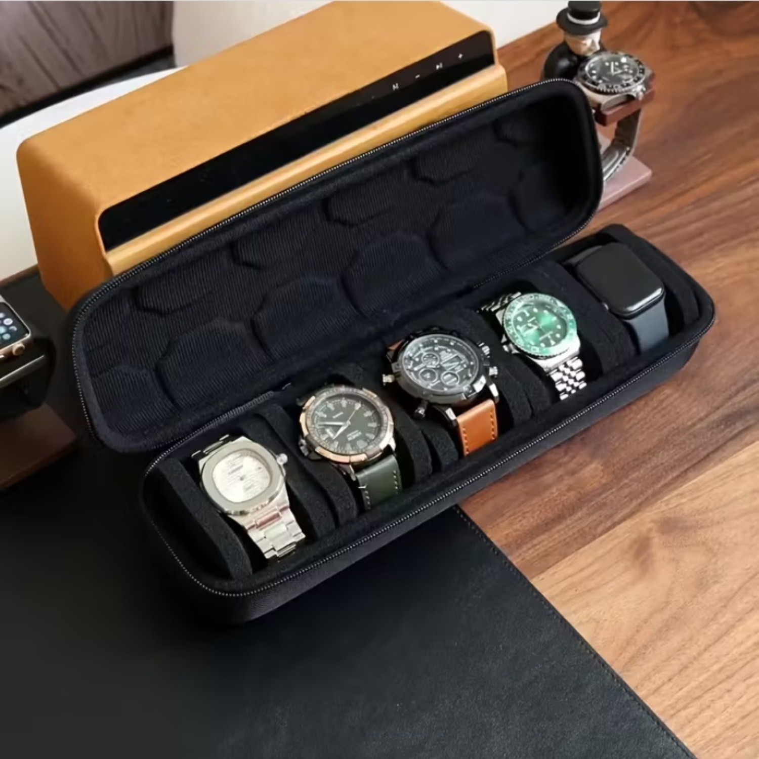 Travel Watch Case 5 Slot Roll Organizer Hard Shell Storage Box Display Pouch Bag