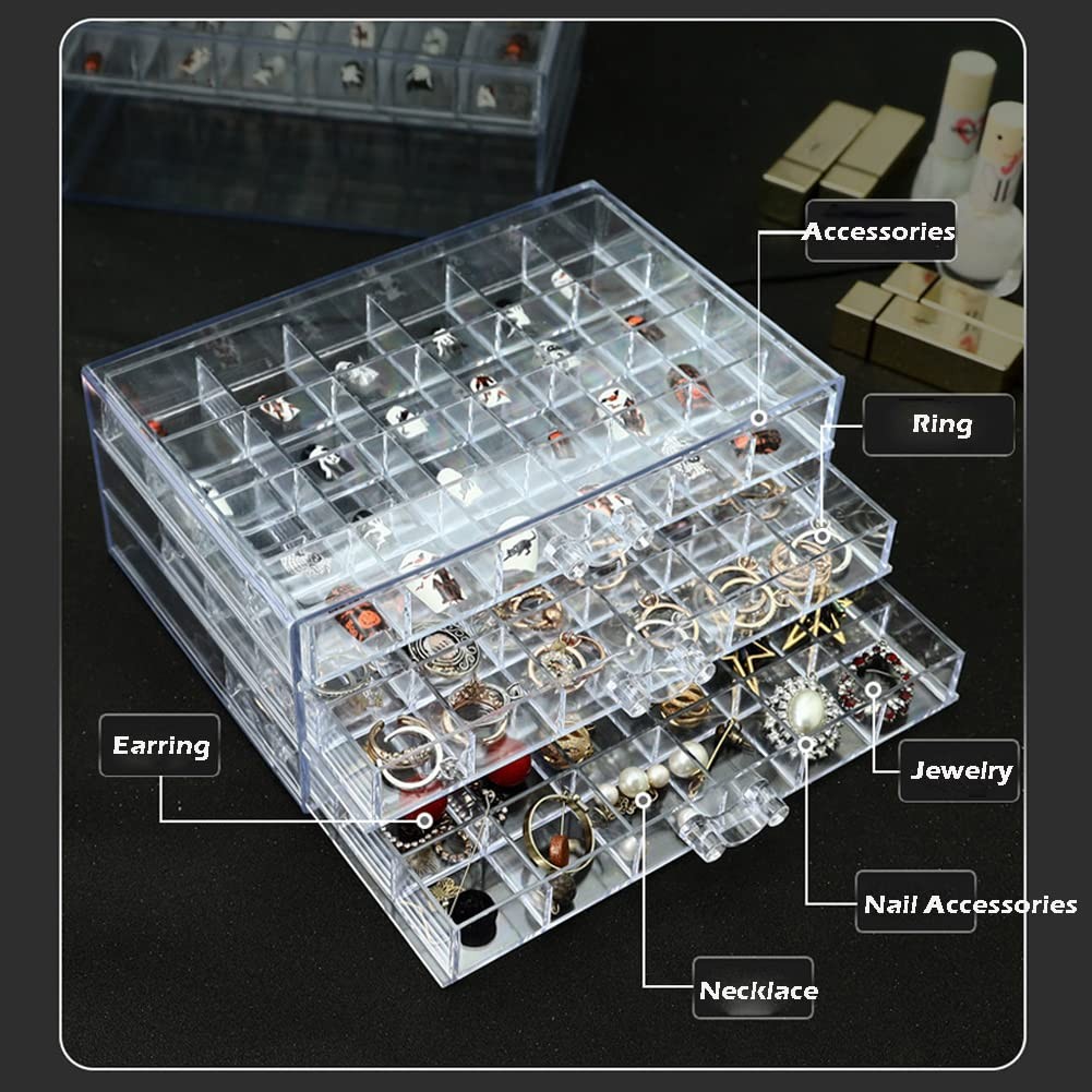 Earring Storage Box Organizer 3 Drawers Acrylic Jewelry Storage Box Holder Tr…