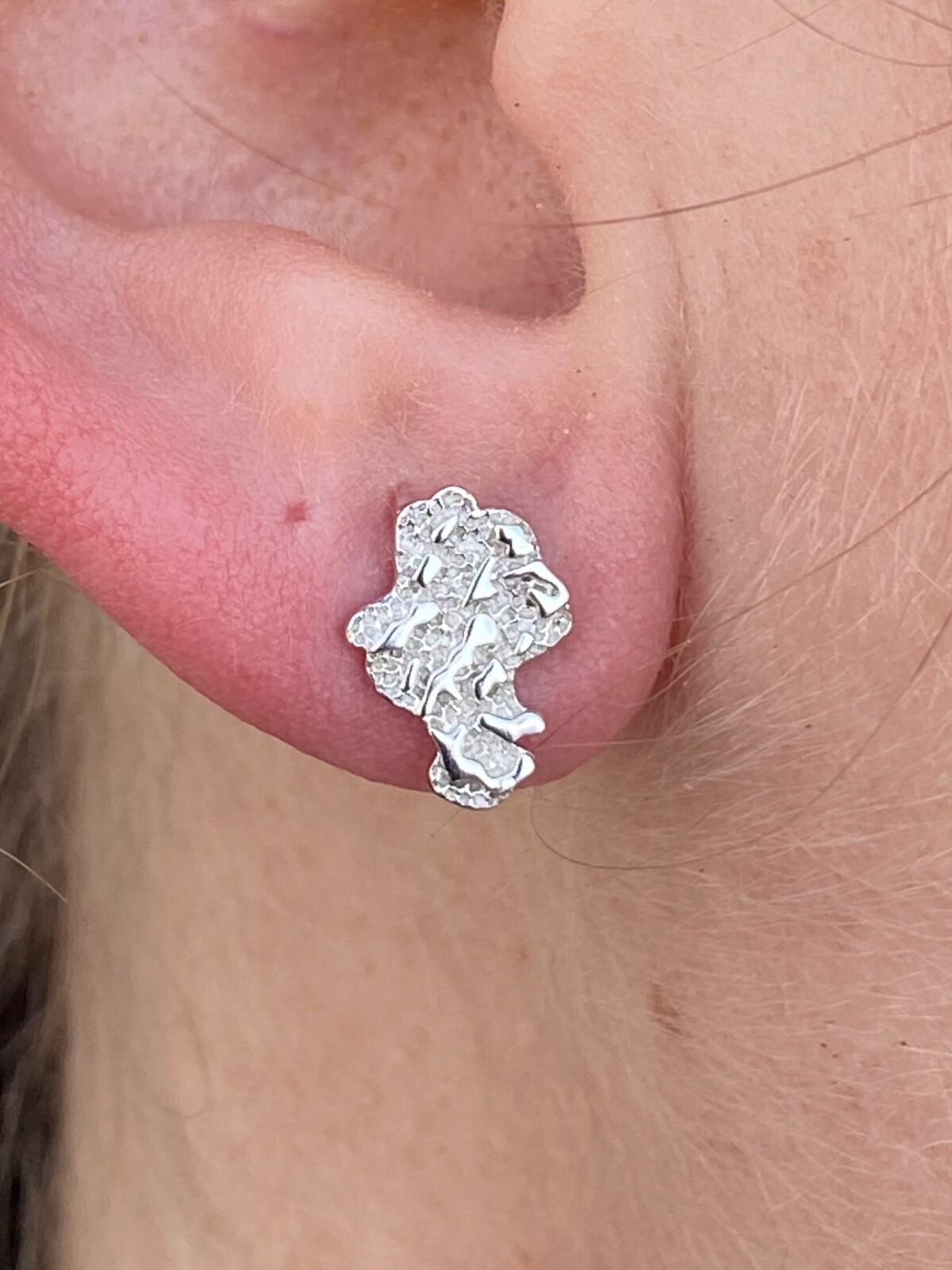 Real Solid 925 Sterling Silver Men Ladies Gold Nugget Small Earrings Plain Studs