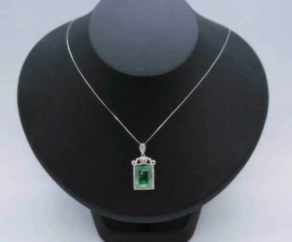 3.68 Ct Emerald Cut Emerald Pendant Wedding Pendant 14k White Gold