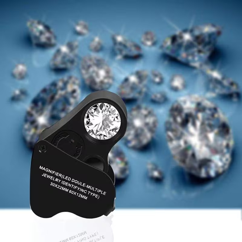 30X 60X Illuminated Jewelers Eye Loupe Foldable Magnifier Bright LED Light Gold