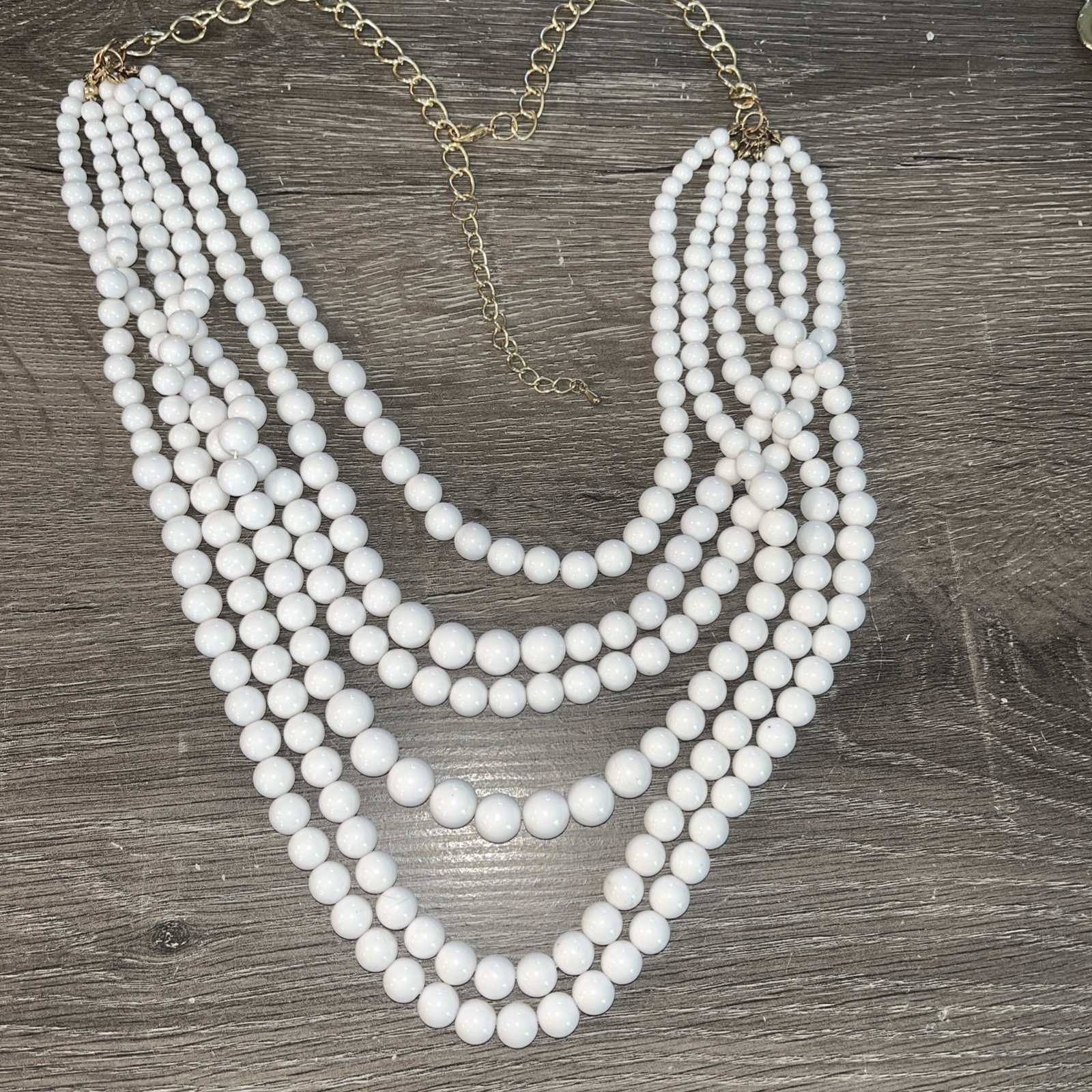 Vintage MCM White 7 Strand Chunky Statement Necklace BIB 30in Long Acrylic Beads