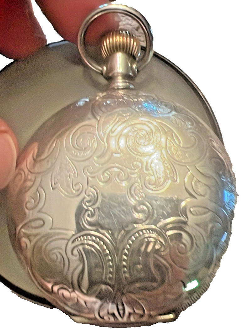 ANTIQUE ELGIN Sterling SILVER HUNTER POCKET WATCH + Stainless Steel Chain