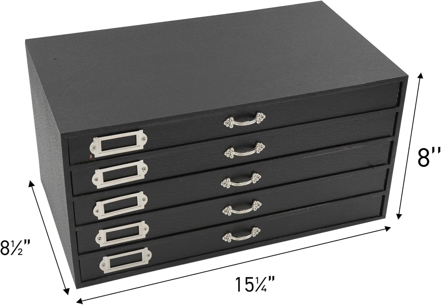 Jewelry Storage Organizer Case Cabinet 5 Drawer Black Faux Leather 15″ x 8″