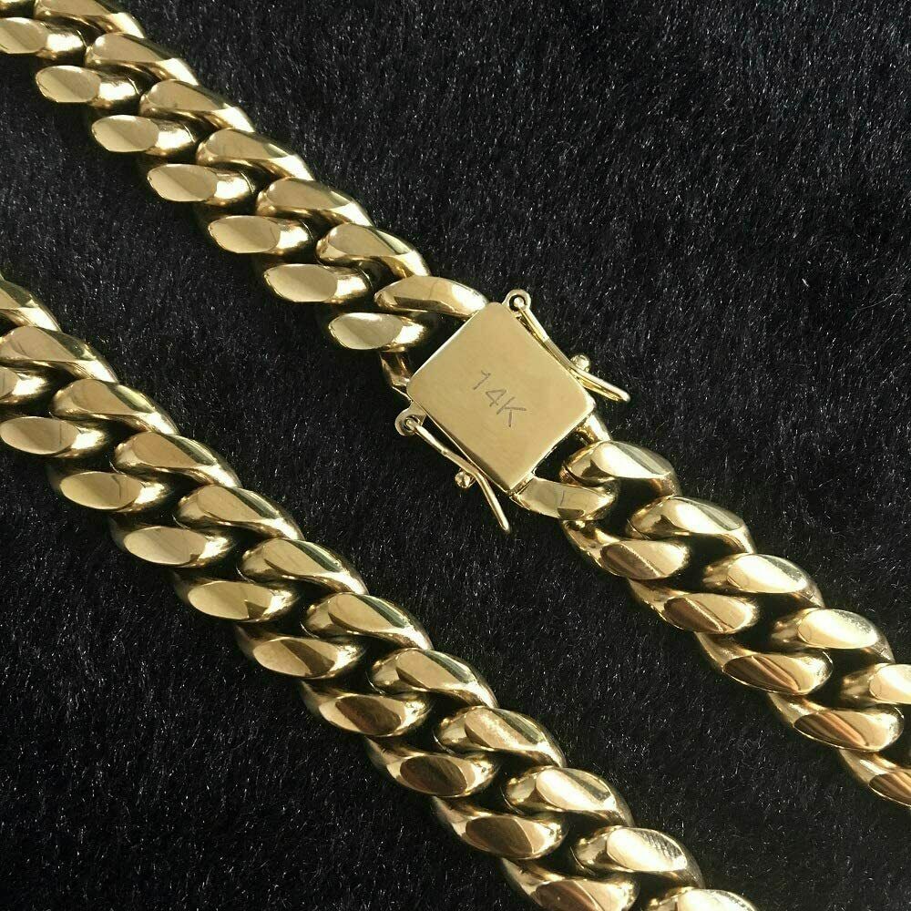 Real 14K/18K Gold Plated PVD Solid Miami Cuban Link Chain Bracelet Set 4mm-14mm