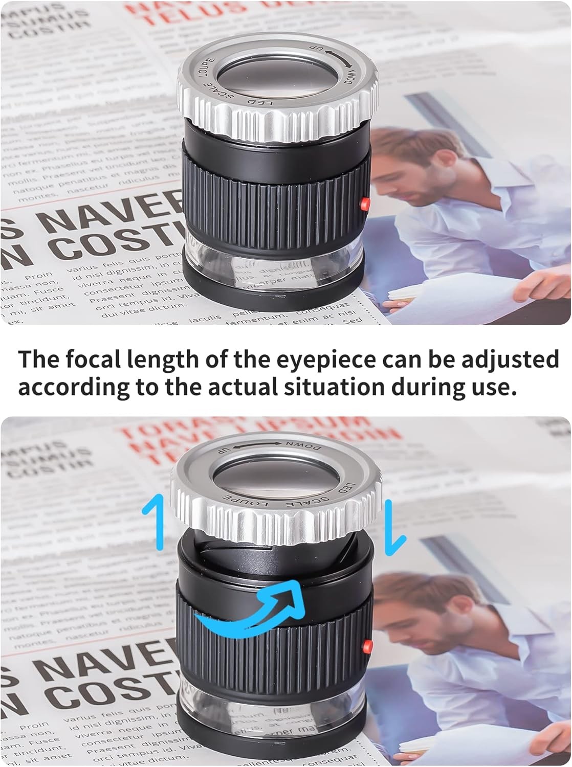 JARLINK 30X Jewelers Loupe, Adjustable Focal Length Magnifier with 3 Black