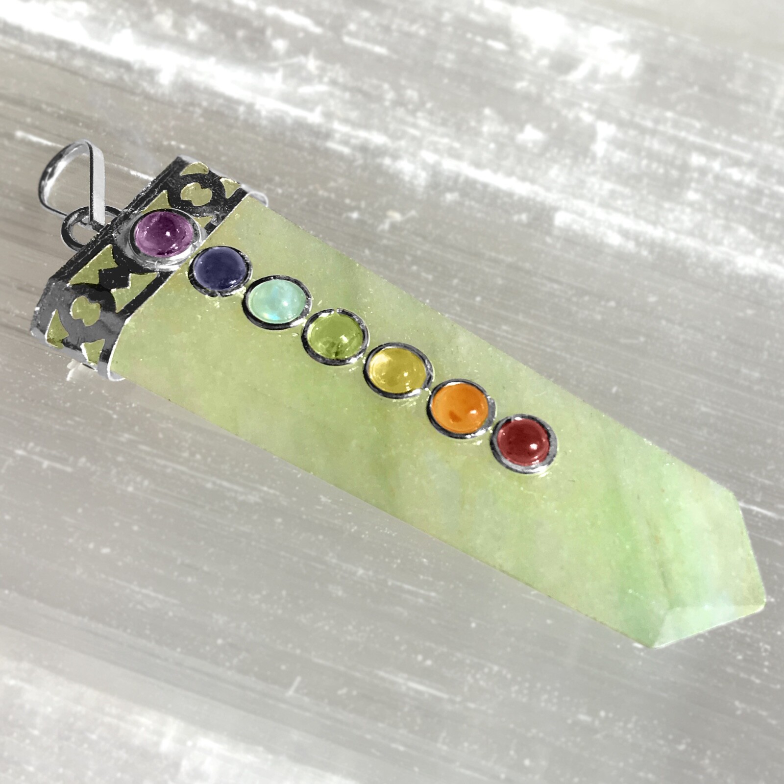 Green Aventurine 7 Chakra Crystal Pendant Necklace HANDMADE Heal Stone CHARGED