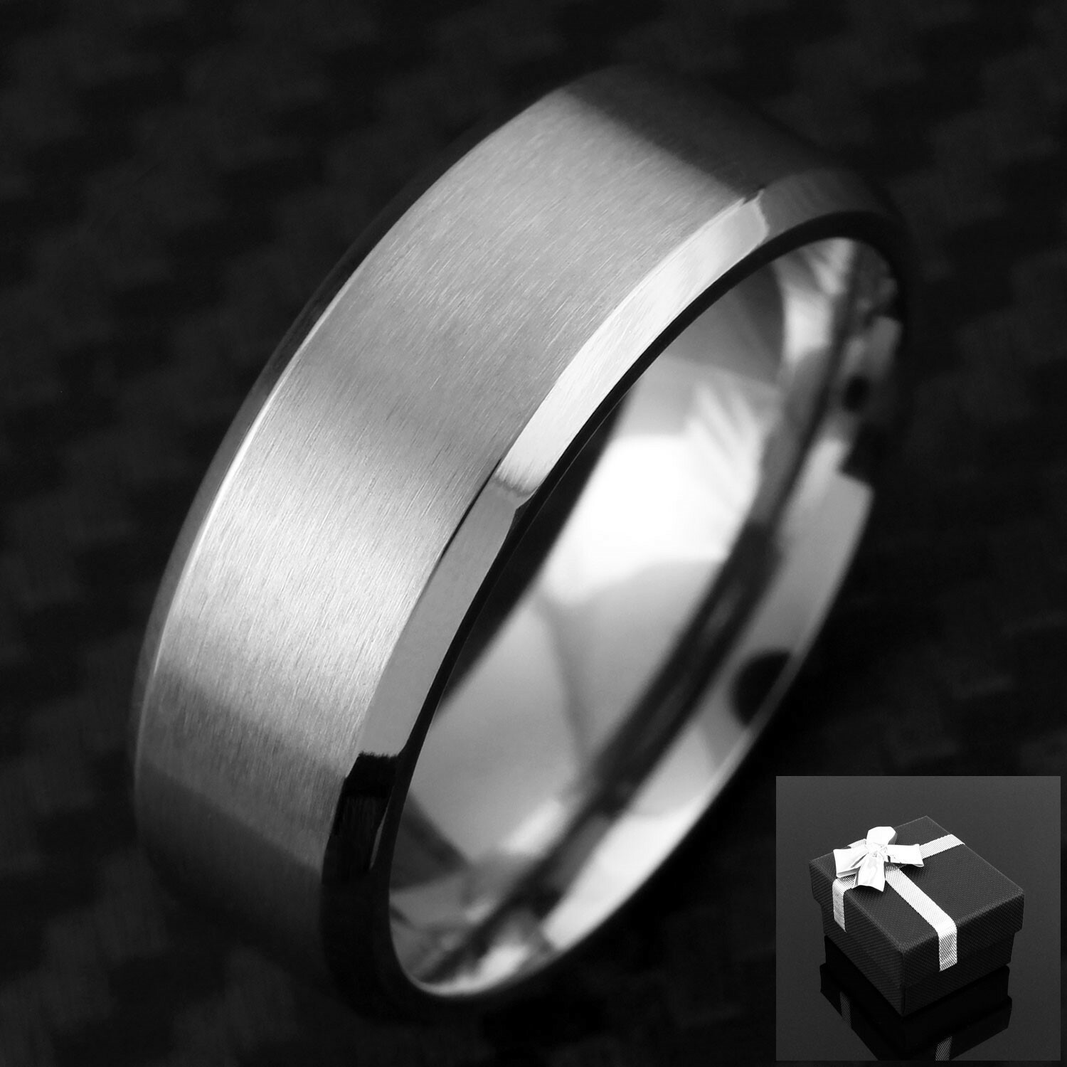 Titanium Men’s Brushed Center Polished Edge Wedding Band Ring