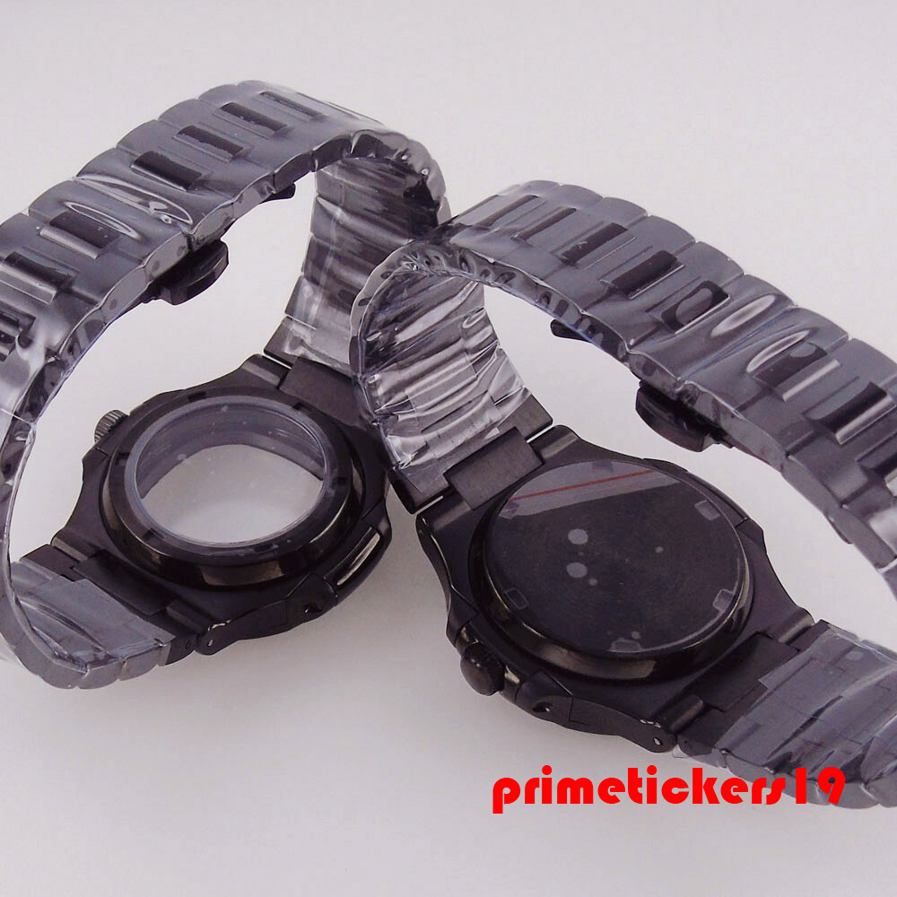 Black Pvd Square Watch Case Bracelet Dial Hands Set Sapphire Fit NH34 NH35 NH36