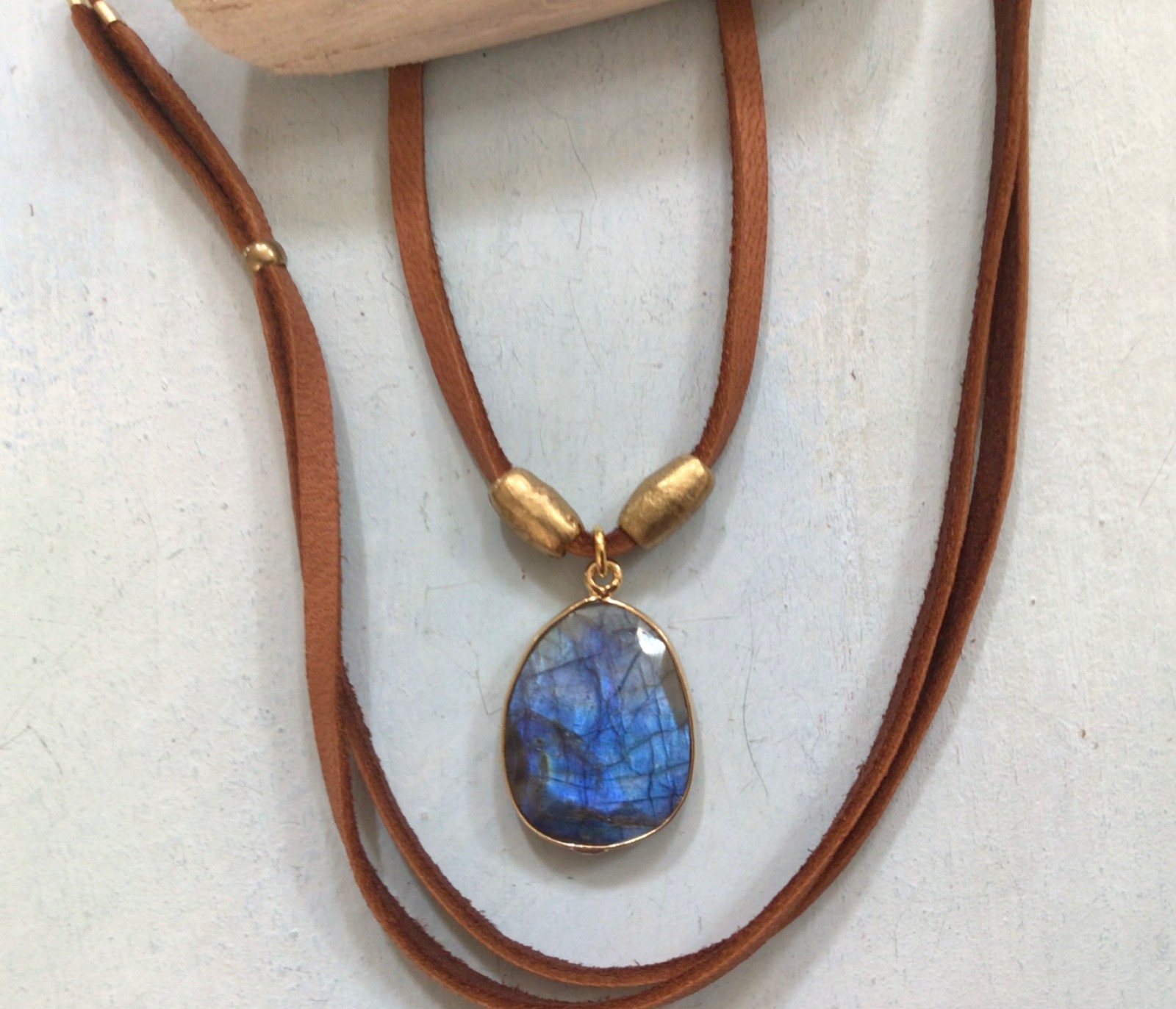 $259 Labradorite Sundance Charm Necklace leather suede cord artisan jewelry
