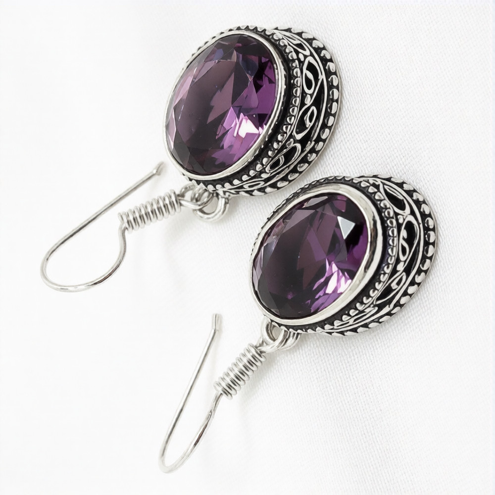 African Amethyst Gemstone 925 Sterling Silver Handmade Jewelry Earrings 1.60″