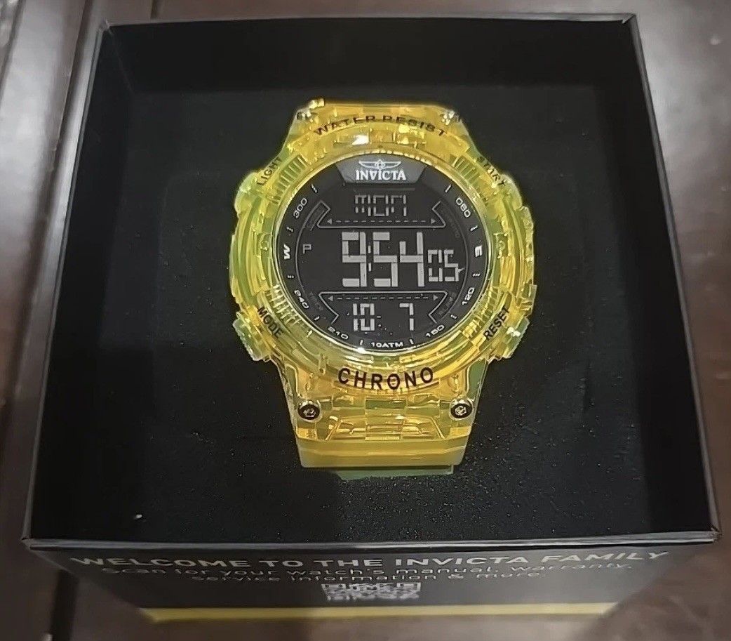 Invicta Racing Burnout Digital Watch – 52mm, Transparent, Yellow – Brand New