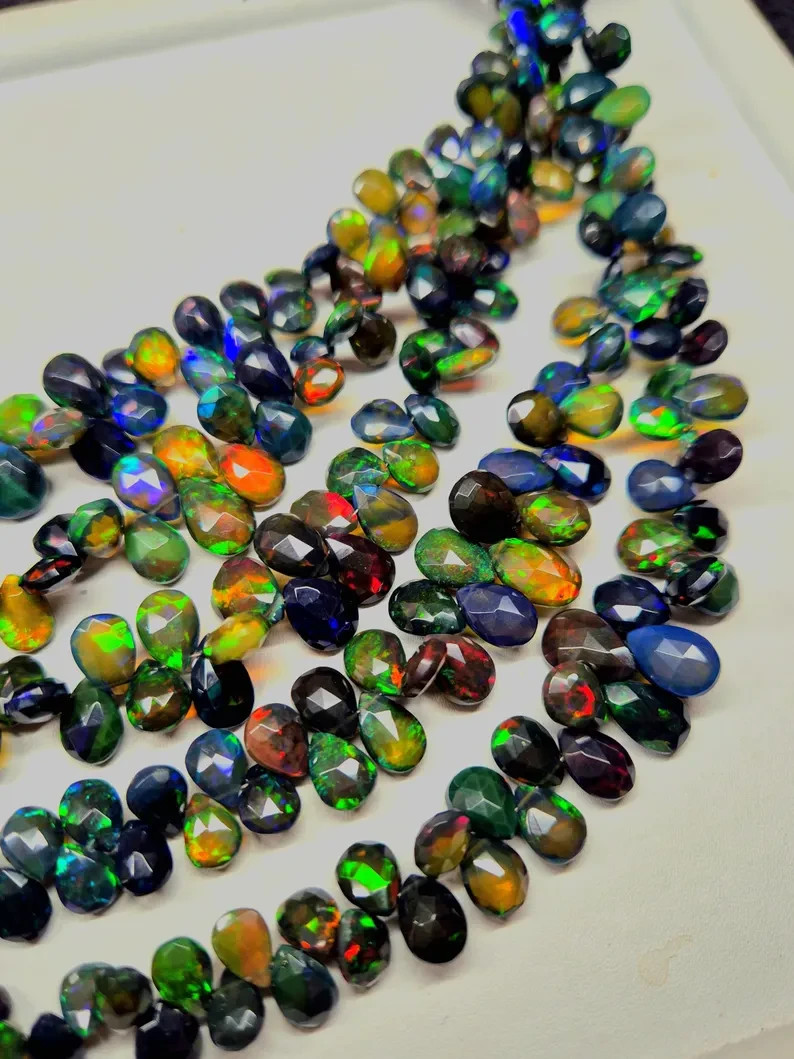AAA High Quality Ethiopian Opal Faceted Pear Beads, Flashy Opal Bead Strands