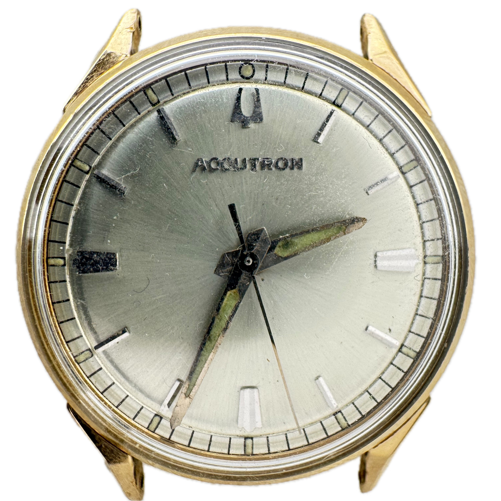 Vintage 34mm 1963 Accutron 214 Silver Dial Tuning Fork Wristwatch Steel & 10k GF
