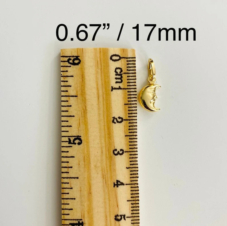 Real 14K Gold Moon Pendant 0.67″ 3D Celestial Half Moon Face Petite Charm-PT474