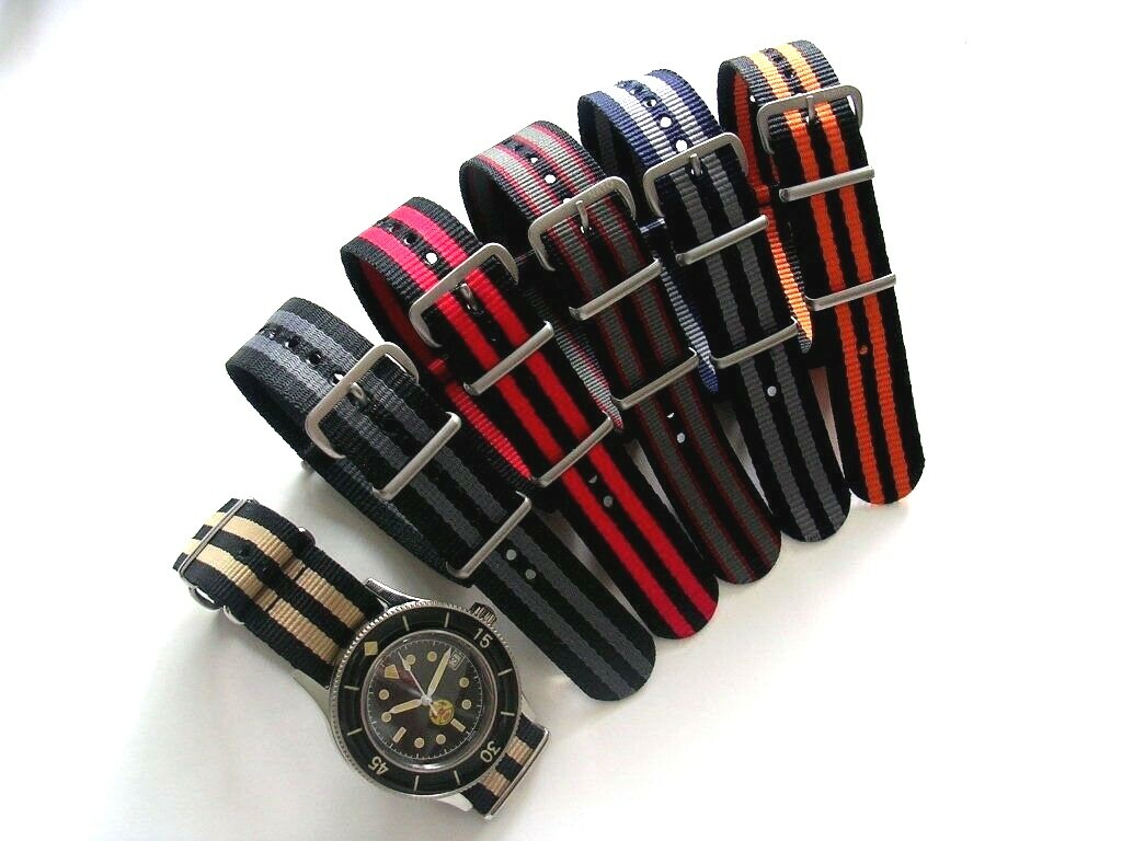 NATO Premium nylon watchband strap 22mm Black-Orange G10 Bond IW SUISSE 18 20 24
