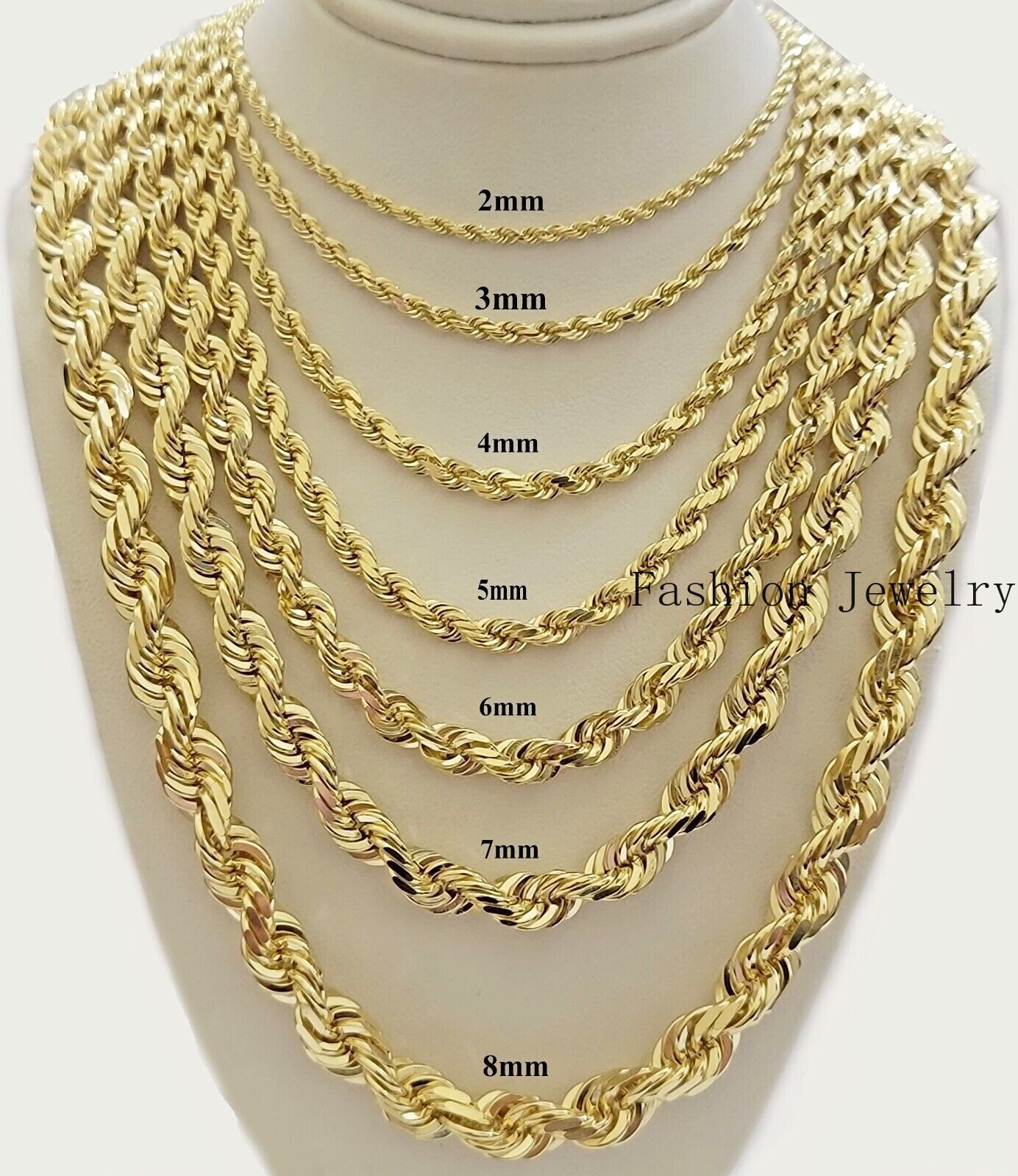 Real 14k Yellow Gold Rope Chain Necklace 2mm-10mm 18″-30″ 14KT SOLID Men Women