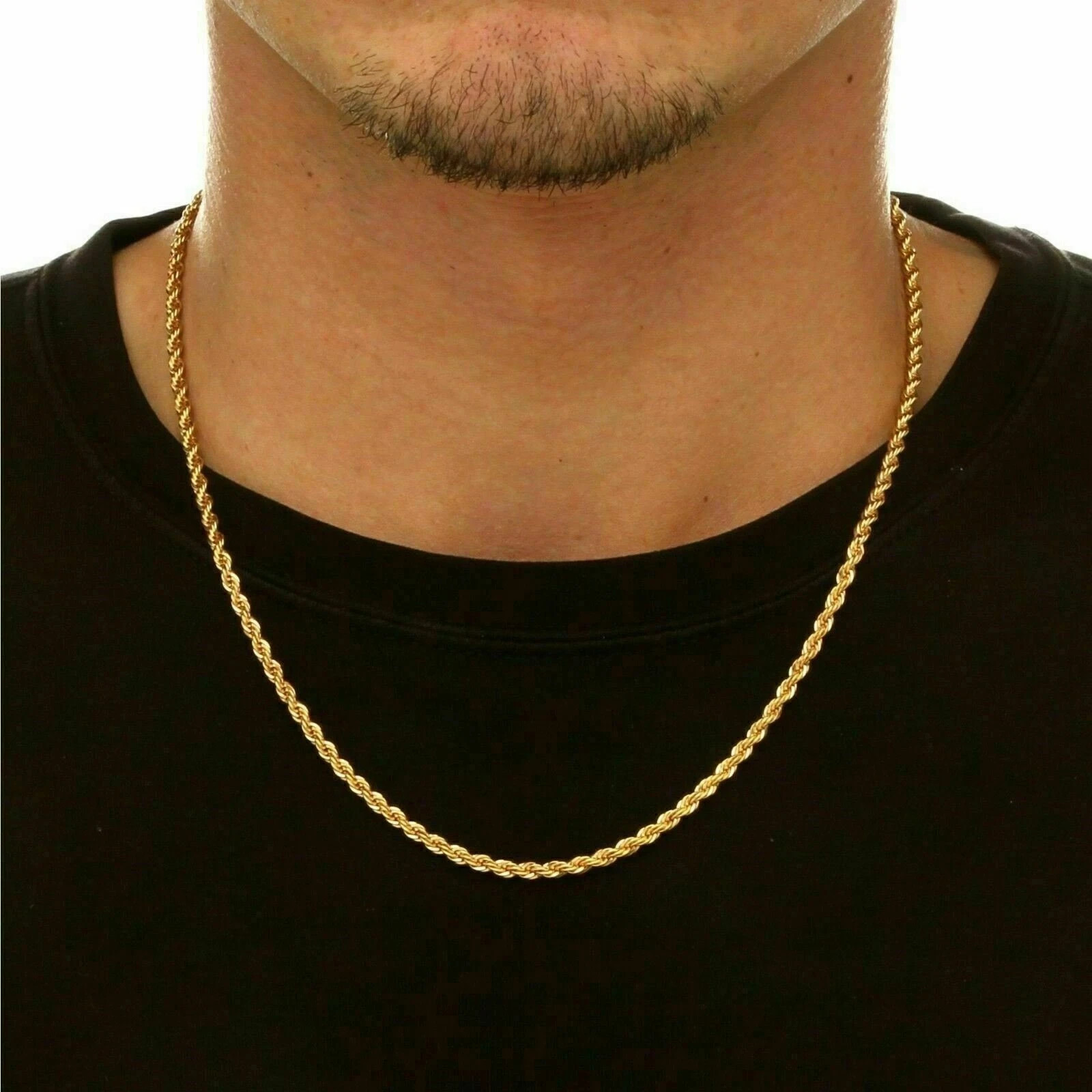 14K Yellow Gold 2.5mm-Diamond Cut Rope Chain Necklace Men Womens 20″