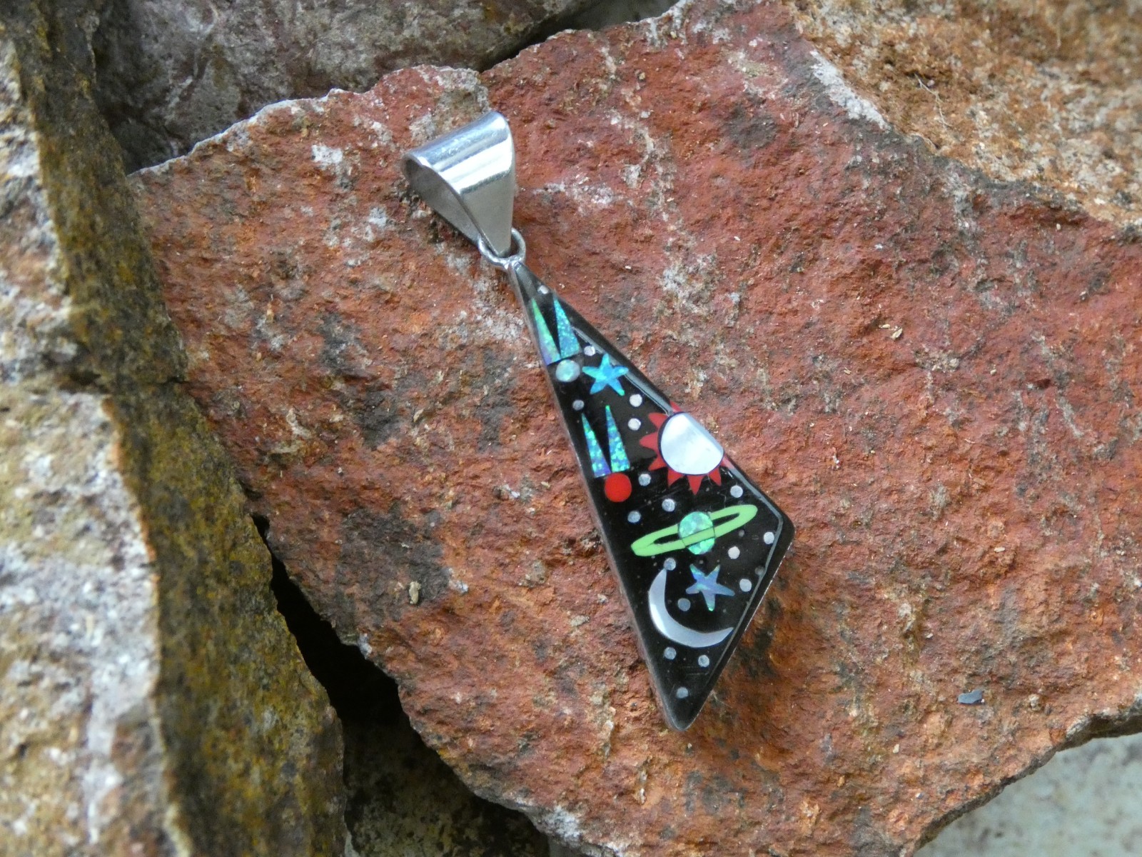 Cosmic Night Sky Multi Gemstone Opal Aluminum Sterling Silver Alloy Pendant AS99