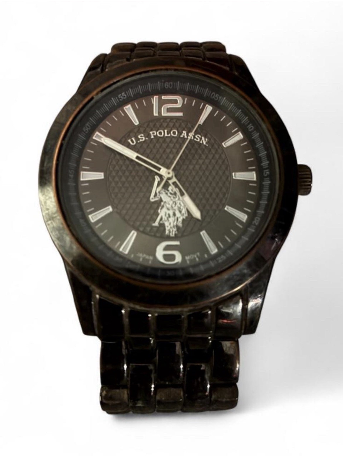 U.S. Polo Assn. Mens Quartz Analog Watch Black Dial Metal Bracelet 44-47mm