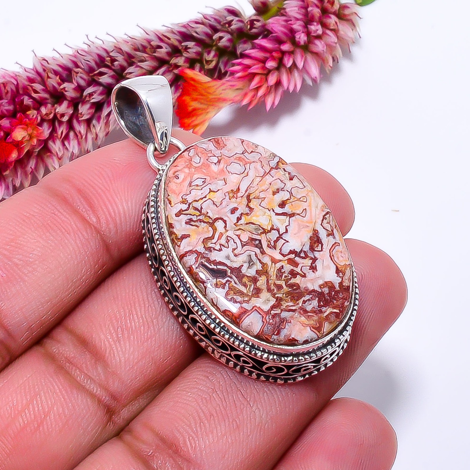 Rosetta Jasper – United State Fine Art 925 Sterling Silver Pendant 1.87″ P114314