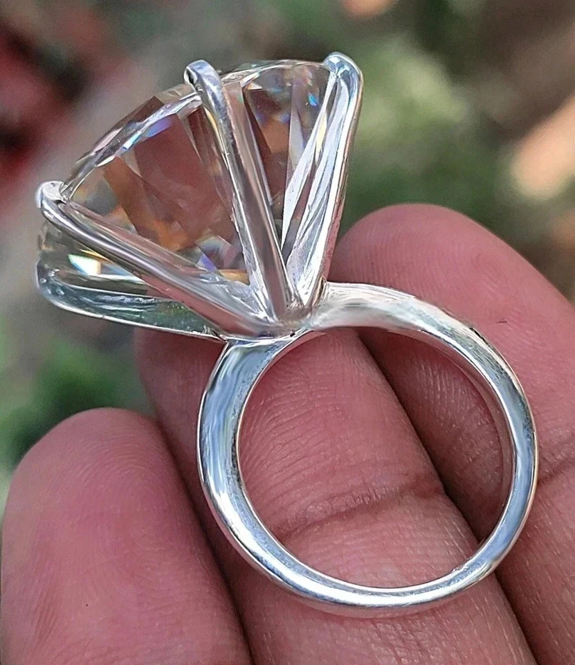 Rare 12 Ct Certified Treated White Diamond Solitaire Ring In 925 Silver