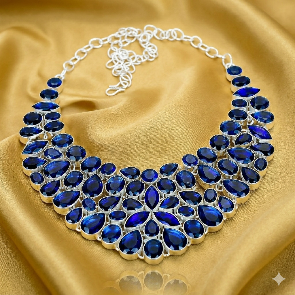 Blue Tanzanite Gemstone Handmade 925 Sterling Silver Jewelry Necklace Sz-17-18″