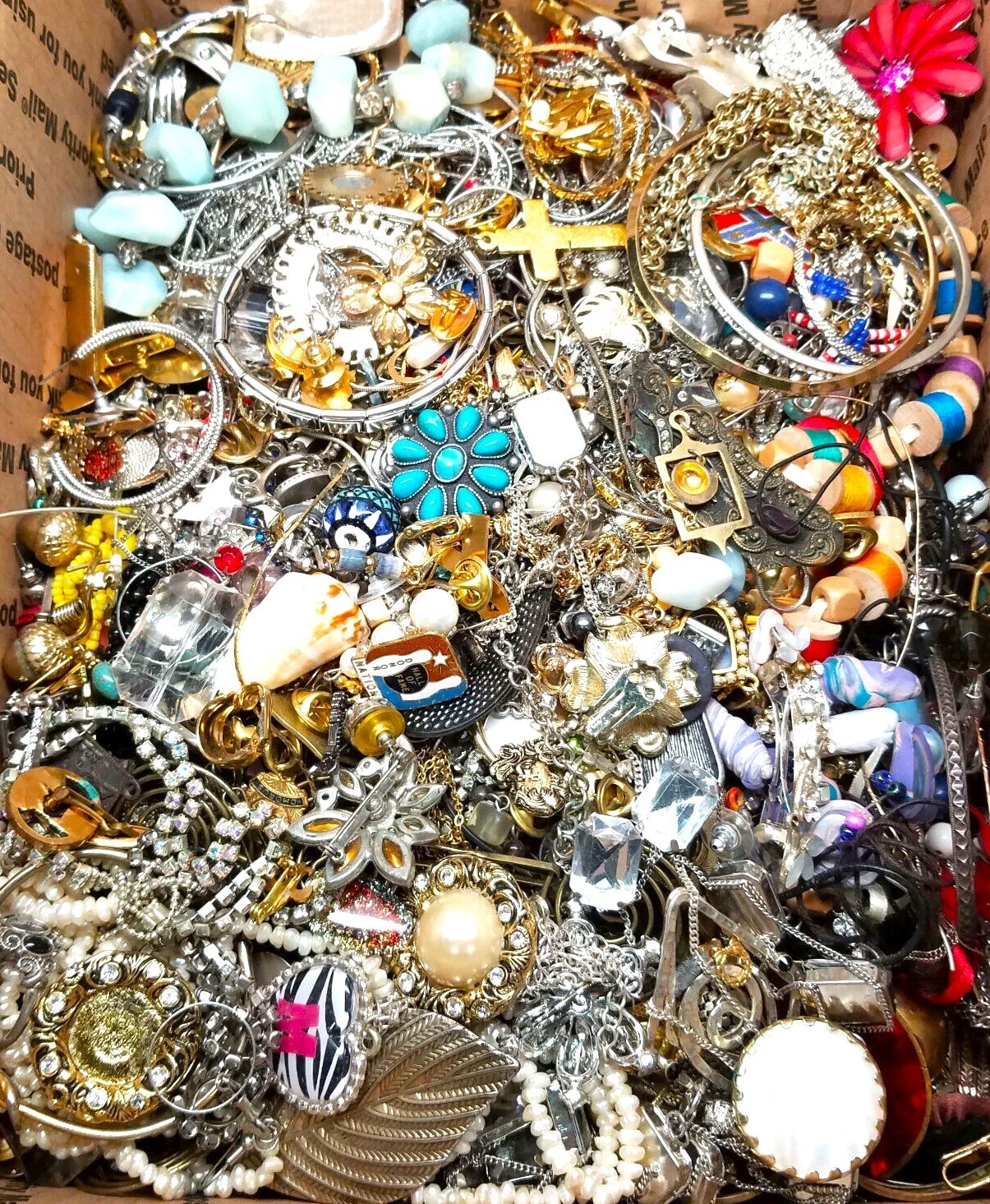 FREE SHIP 5 Pound Unsorted Huge Lot Jewelry VTG Now Junk Art Craft Treasure FUN