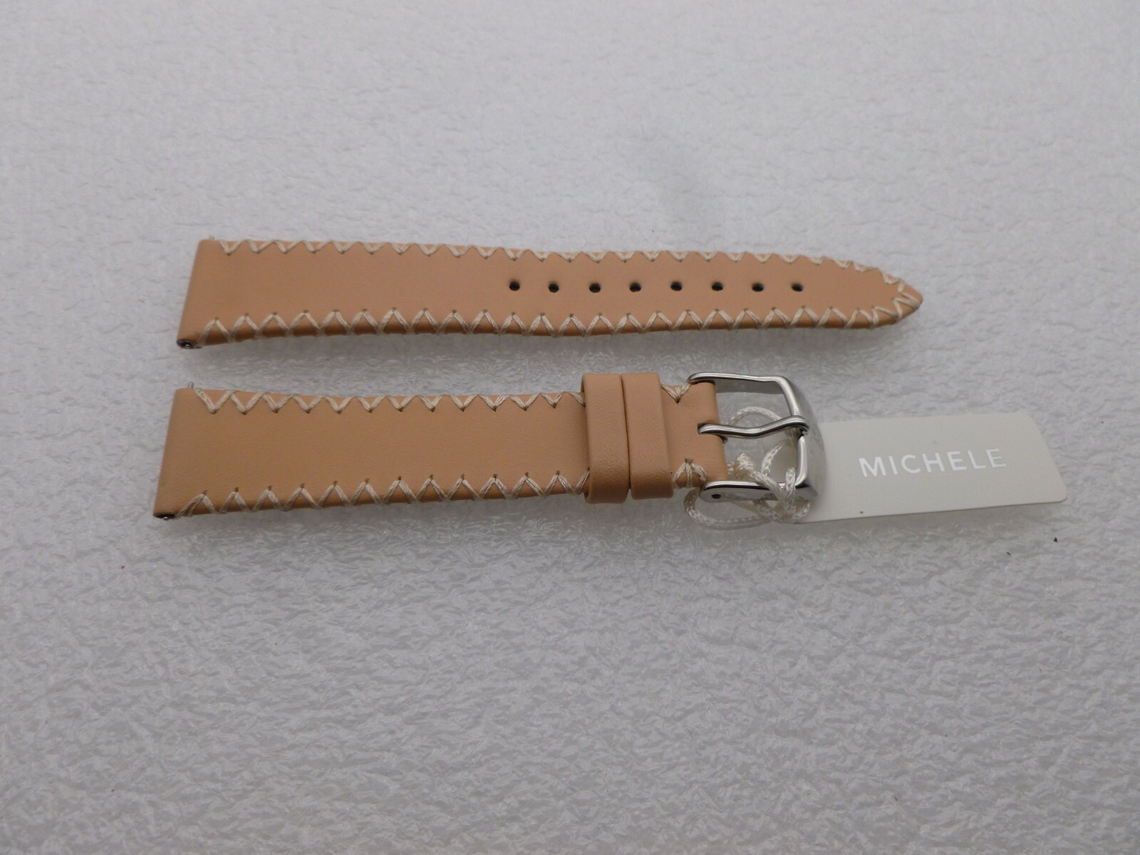 Genuine Michele 18mm Sand W/Withe Steches Genuine Leather Watch Band Strap NEW