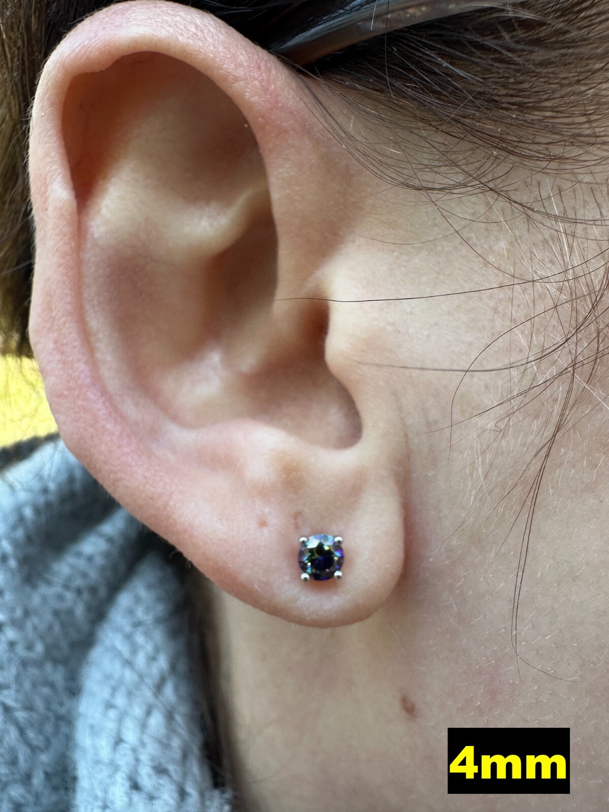 Real Dark Navy Blue Moissanite Screwback Stud Earrings 925 Silver 3-8mm Iced