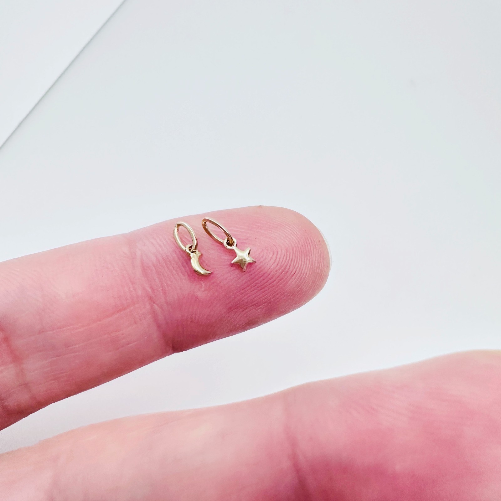14K Solid Yellow Gold Tiny – Very Small Celestial Star & Moon Charm Pendant LOT
