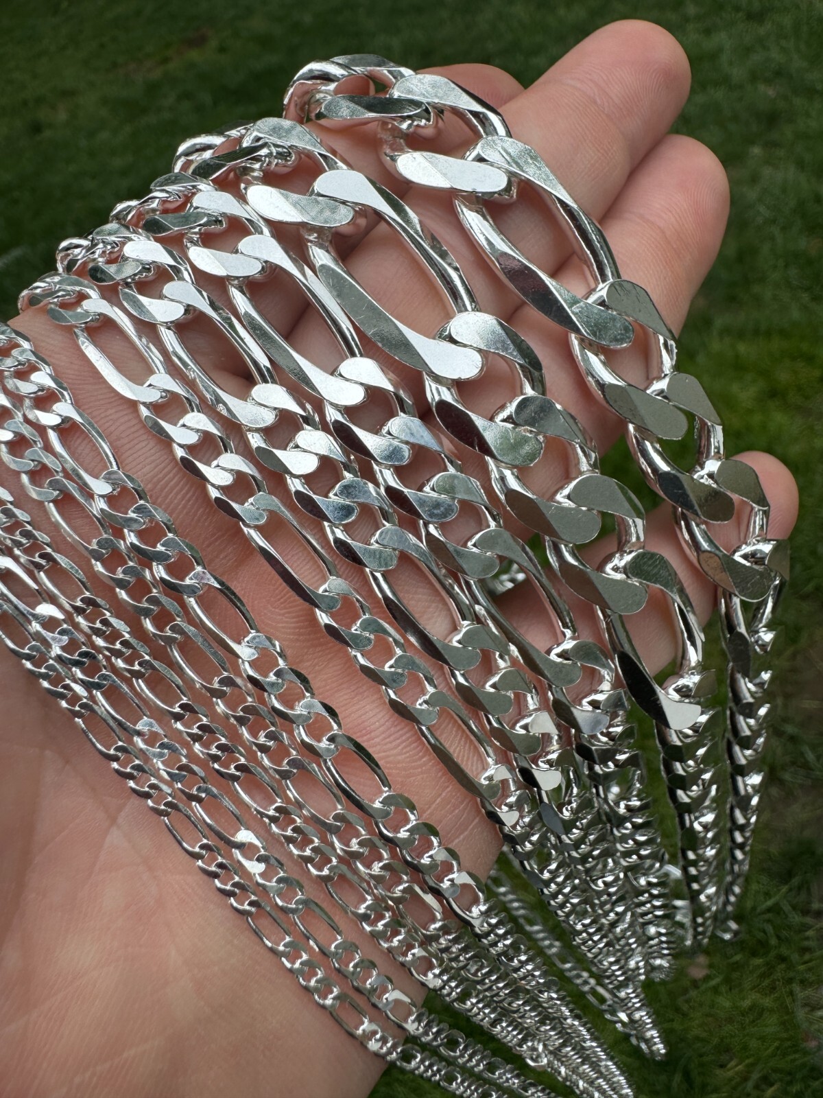 Figaro Link Chain Or Bracelet (2.5-10mm) Solid 925 Sterling Silver UNPLATED