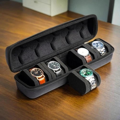 Travel Watch Case 5 Slot Roll Organizer Hard Shell Storage Box Display Pouch Bag