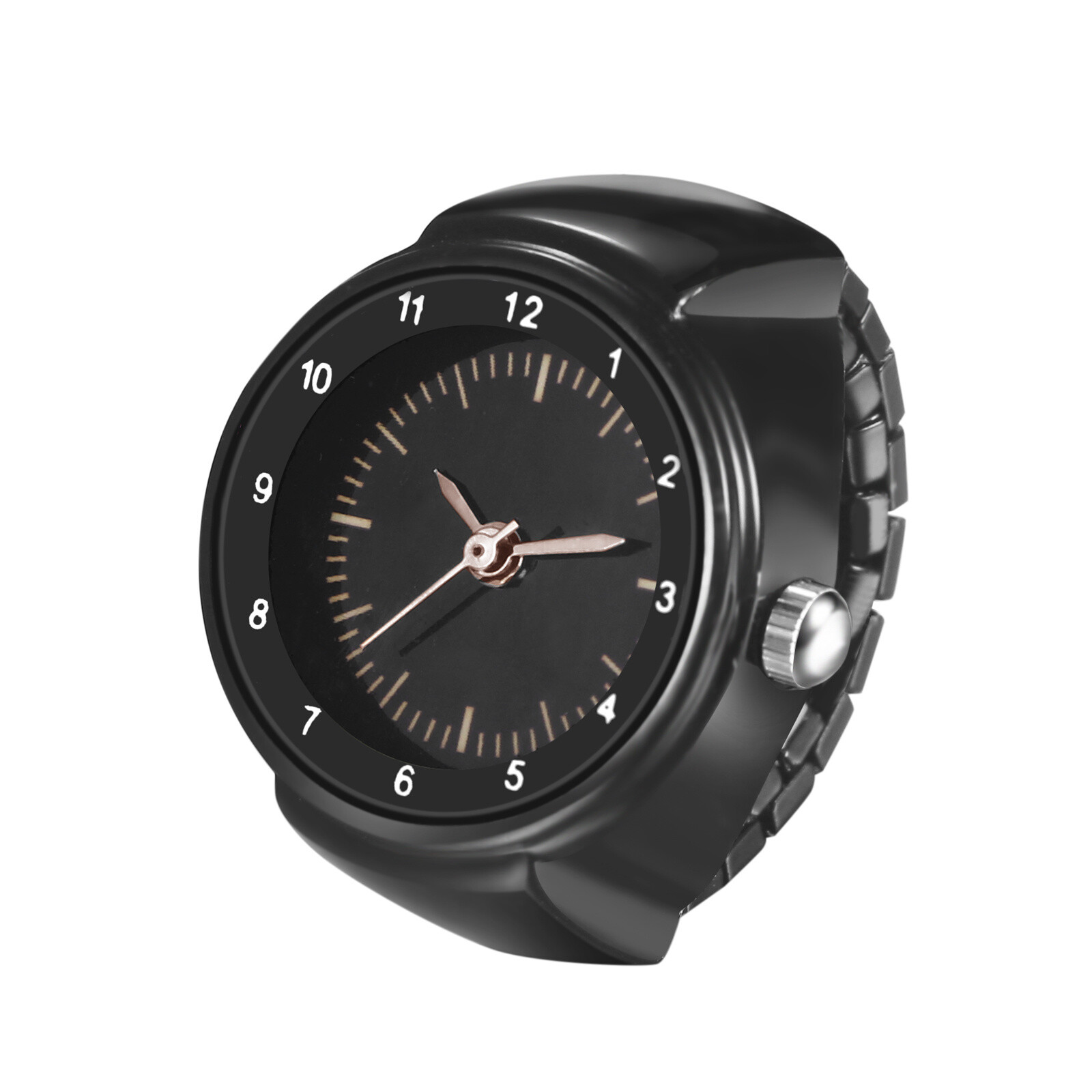Novelty Finger Ring Quartz Watch Stainless Steel Stretch Band Arabic Numberals