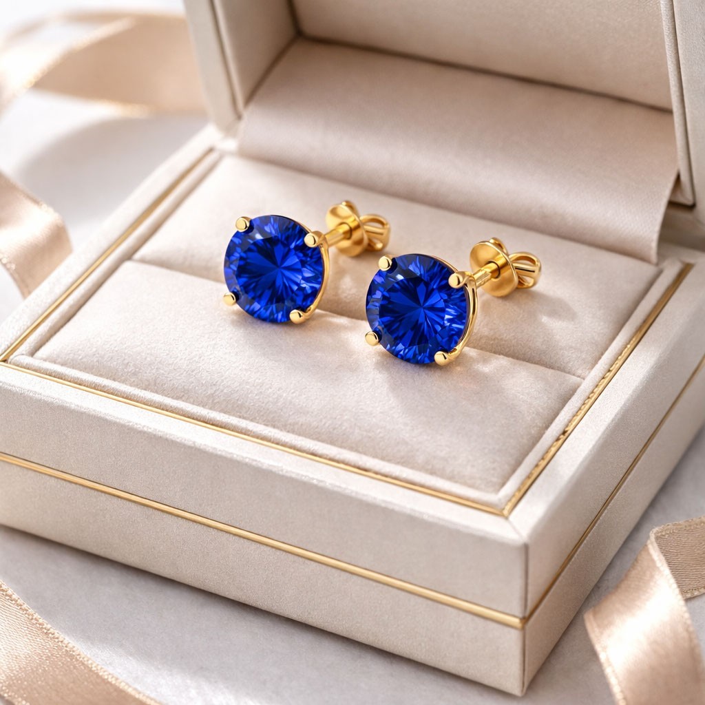 GENUINE 2.28 Cts BLUE SAPPHIRE STUD EARRINGS 14k GOLD – Free Appraisal – NWT