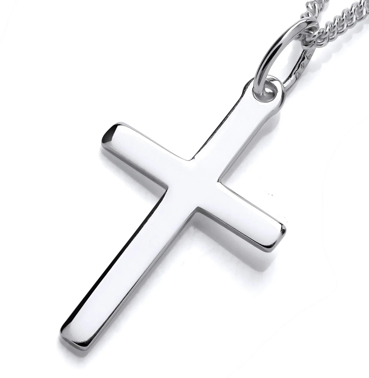 925 Sterling Silver Plain Cross Pendant Necklace Chain