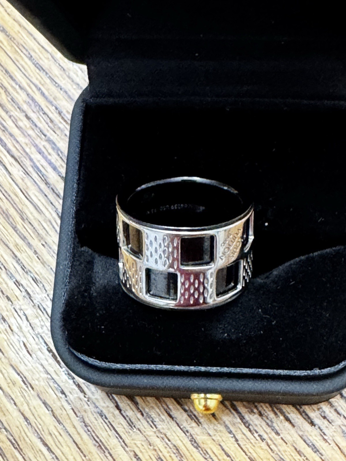 LOUIS VUITTON Damier Perforé ring Silver black Metal M64239 8.5