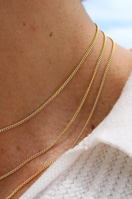 Dainty Minimalist Gold Filled Chain Necklace 1mm Thin Cable Chain Women & Men 20