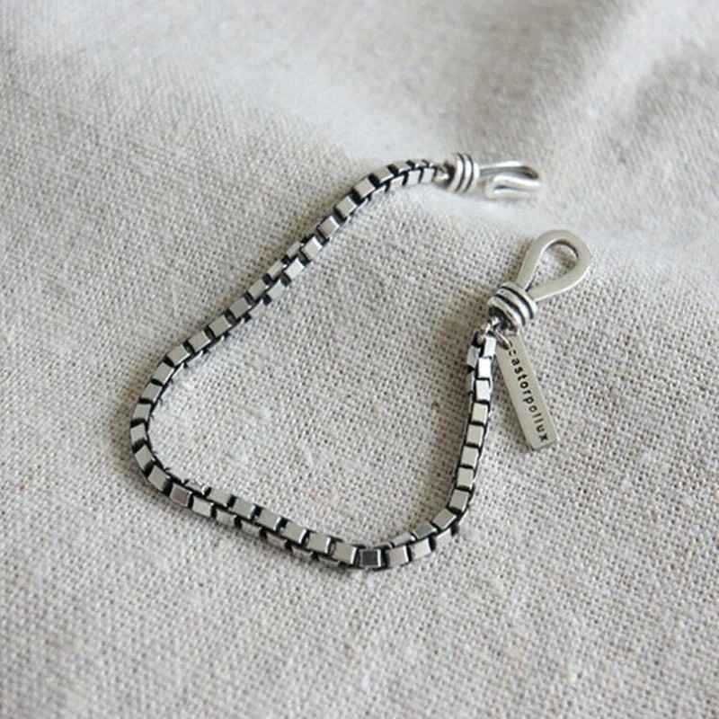 Women s 925 Sterling Silver Beads Handmade Retro, Geometric Bracelet Gift