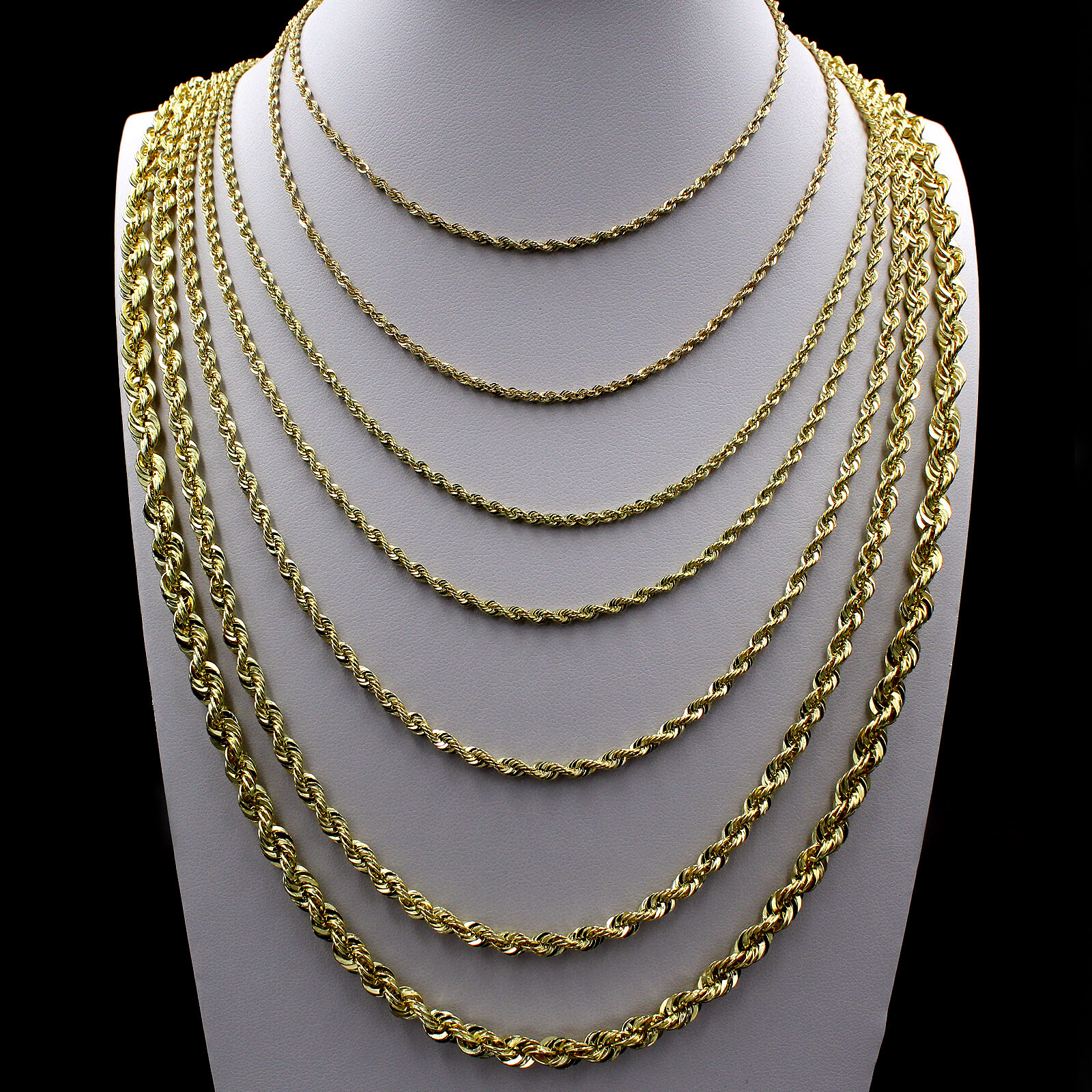 10K Yellow Gold 2mm-6mm Diamond Cut Rope Chain Necklace or Bracelet 16″ – 30″