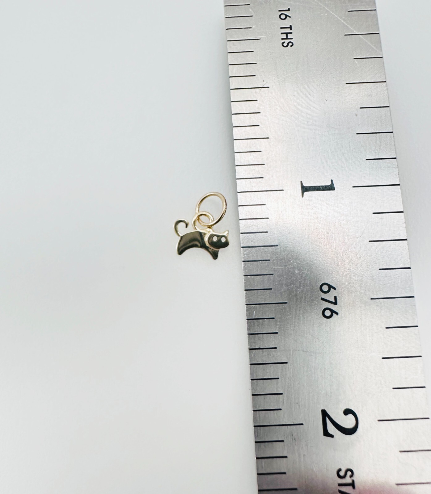 14K Solid Yellow Gold Teeny Tiny – Very Small Kitty Cat Charm Pendant 9x6mm