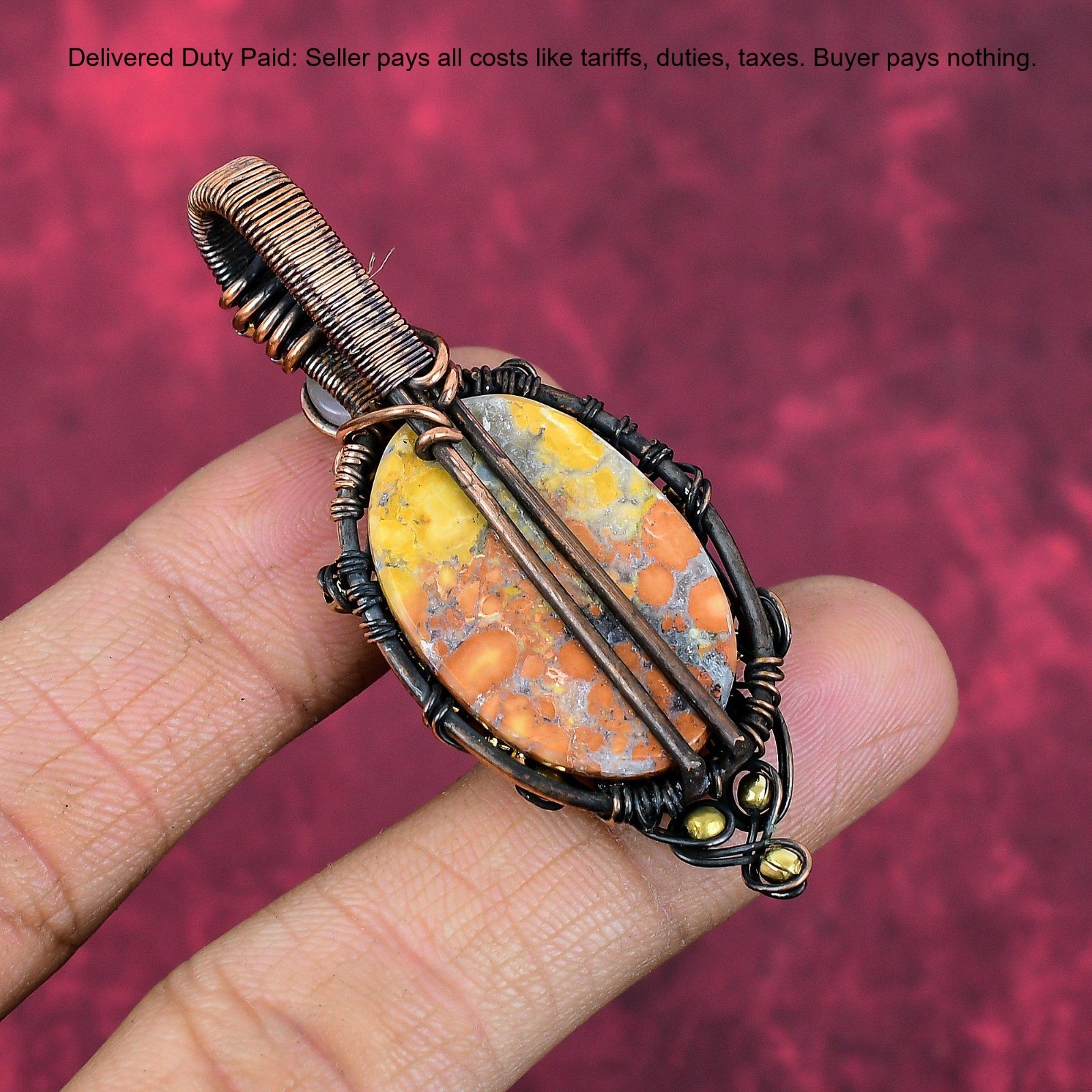 Tree Of Life Maligano Jasper Pendant Copper Wire Wrap Rainbow Moonstone Jewelry