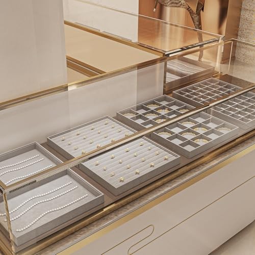 Velvet Flat Jewelry Trays Stackable Jewelry Drawer Organizer Holder for 1 Grid