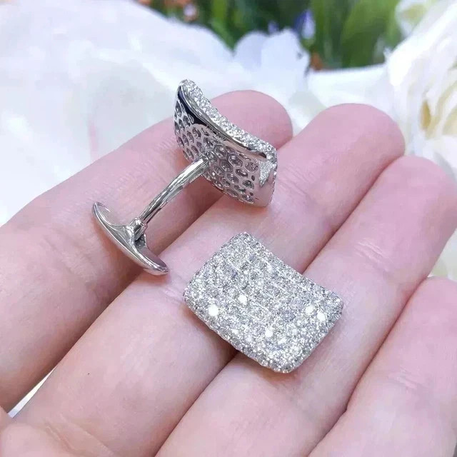 3Ct Round Cut Lab-Created Diamond Men’s Cluster Cufflinks 14K White Gold Plated