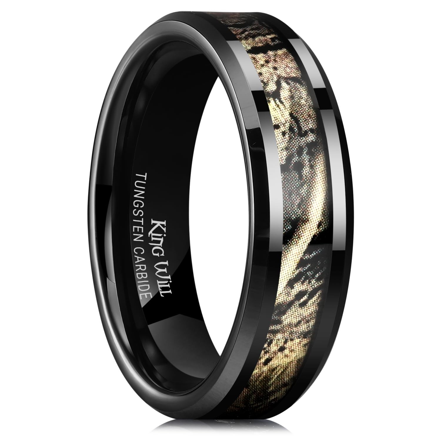 Men’s 8mm Tungsten Carbide Wedding Band – Black High Polish, Comfort Fit, Green/