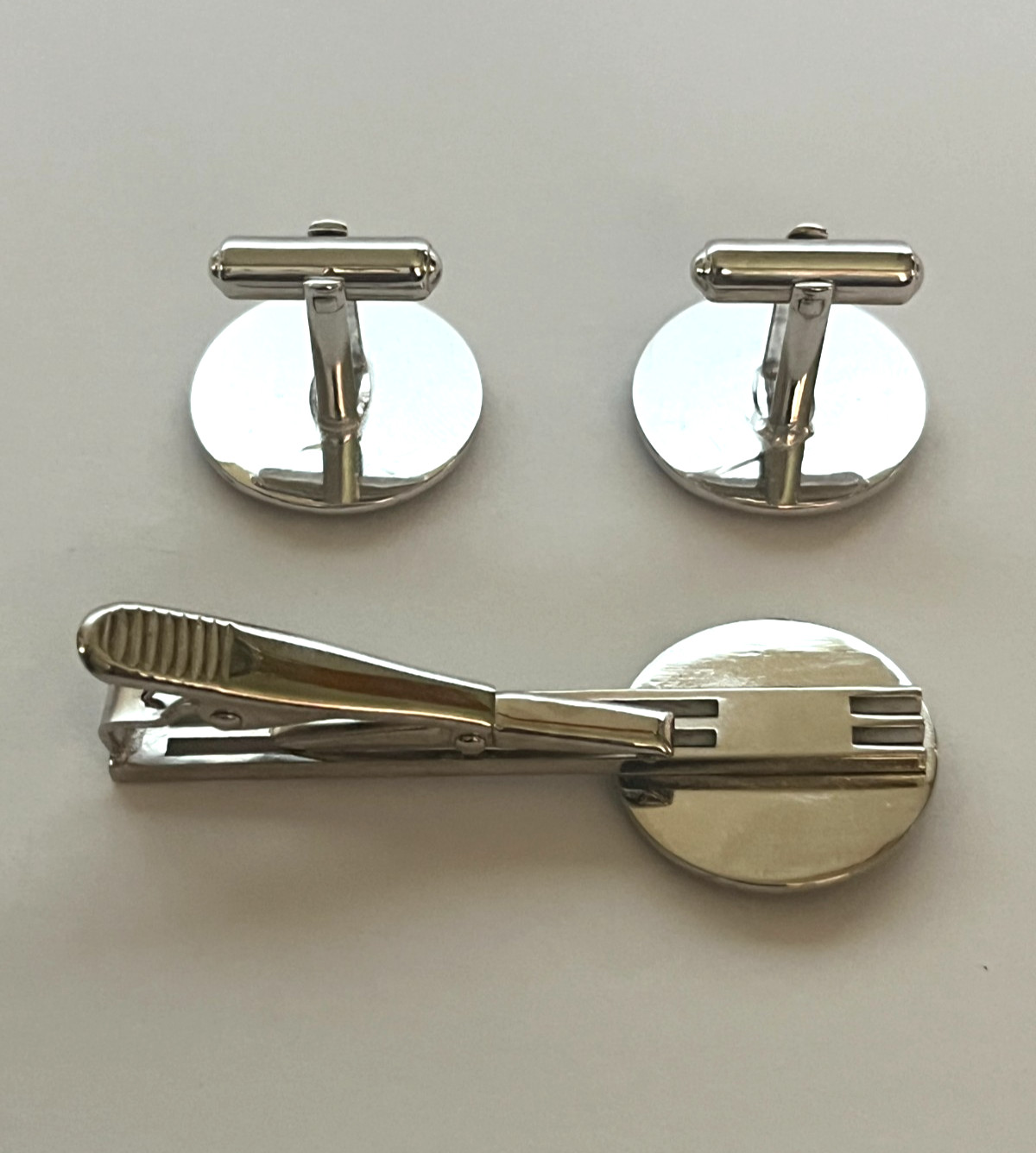 Rare Panasonic Technics silver tone/black cuff links and tie clip made in Japan