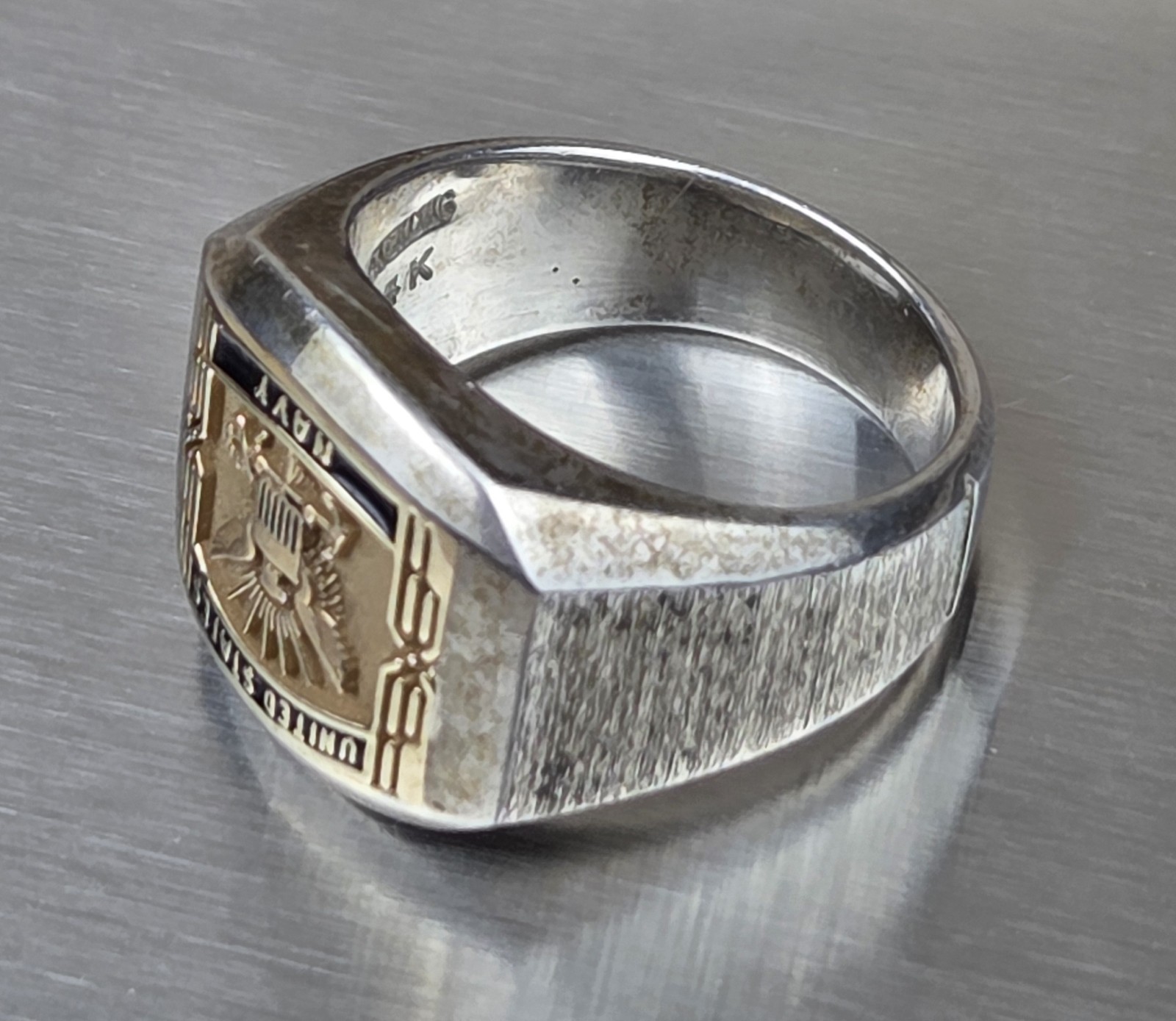 USN United States Navy Ring Eagle 14k Gold on Sterling Silver 15 Grams FD